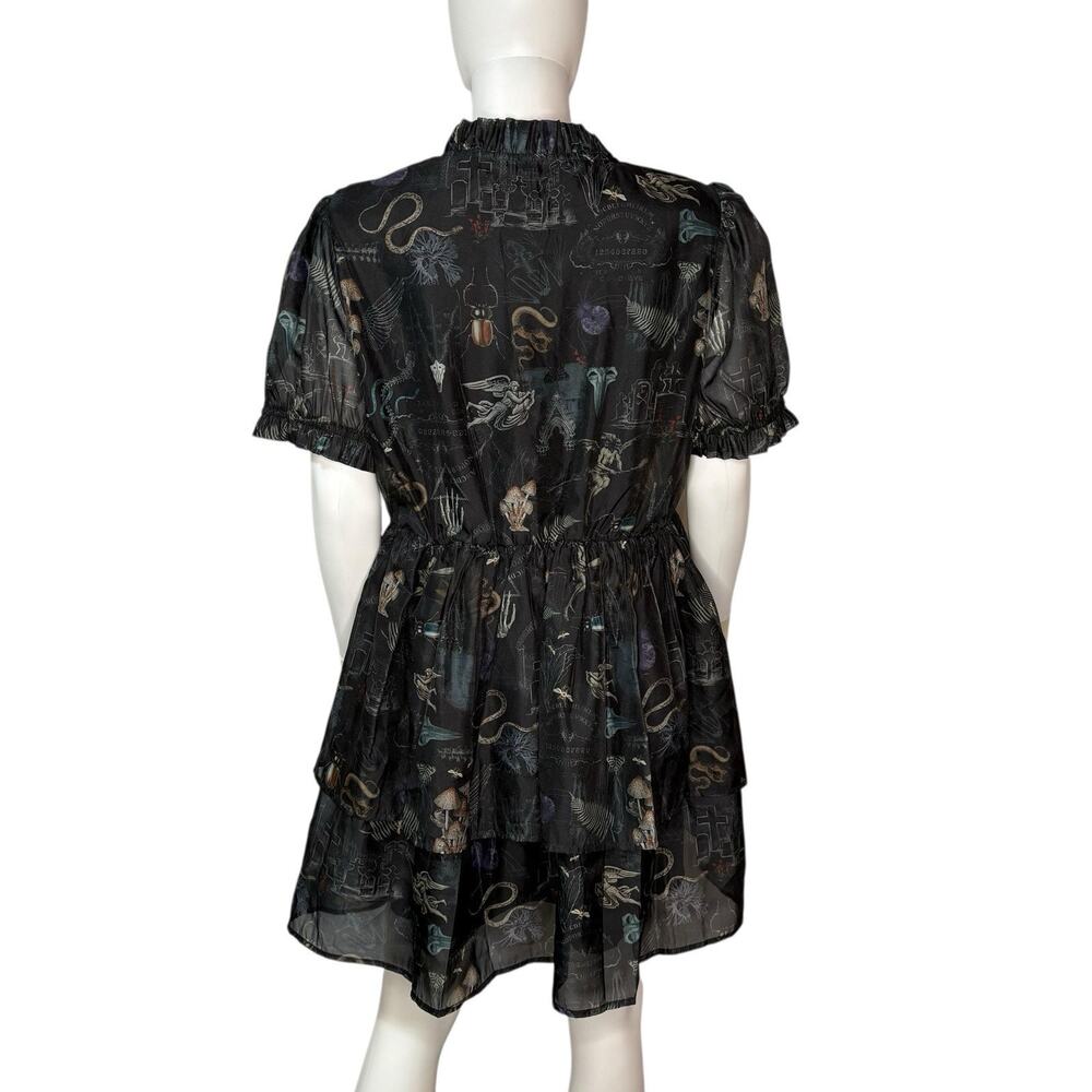 Disturbia Black Maudeline Victoriana Print Layered Organza Mini Dress US 12 NWT - Picture 5 of 6